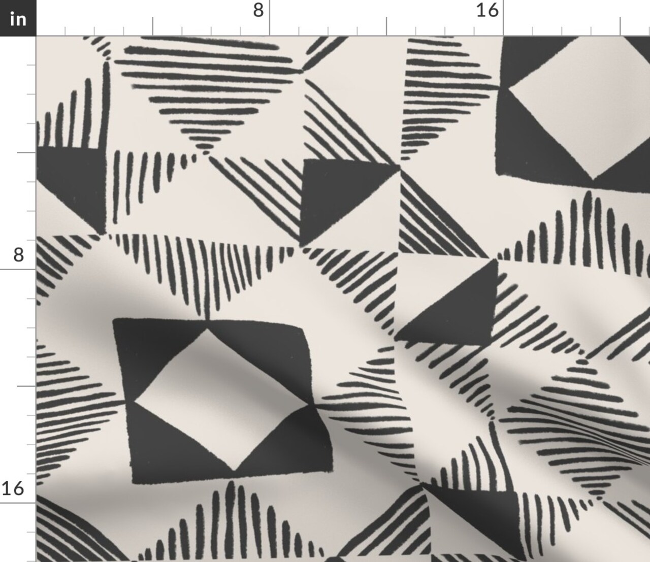 Patchwork Hand Drawn Lines Geometric Triangle Cabincore Modern Abstract Boho Rustic Quilt Block Charcoal Farmhouse Squares Square Custom Printed Fabric by Spoonflower Various Fabrics by the Yard or Fat Quarter